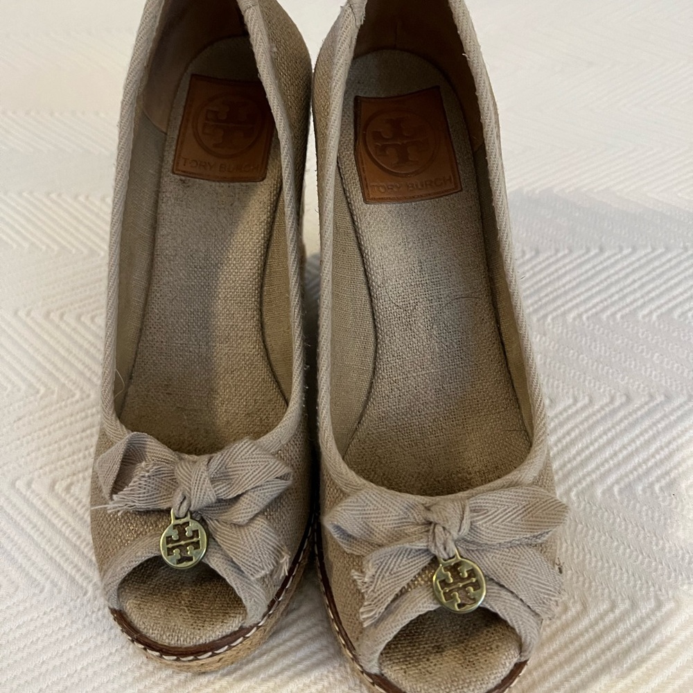 TORY BURCH Jackie Peep-Toe Espadrille Wedge size 7
